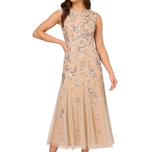 Adrianna Papell  -  Embellished Sequin Mesh Dress - Picture 1 of 12